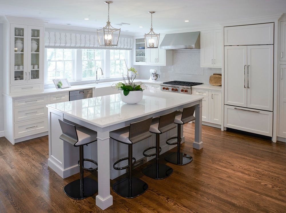 Gray Kitchen Island with Built In Paper Towel Holder